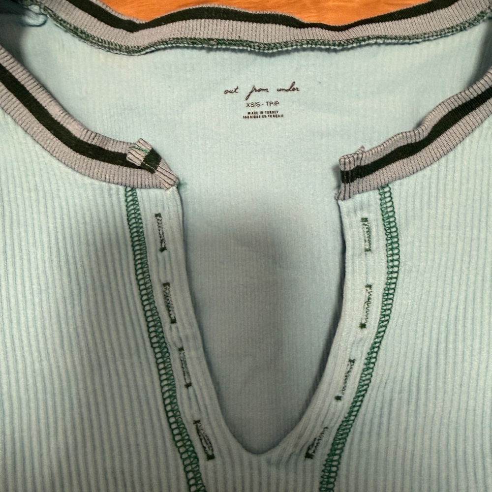 Urban Outfitters Sky Blue Ribbed Long-Sleeve Crop Top with Trim - Picture 2 of 3